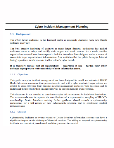 cyber incident management plan
