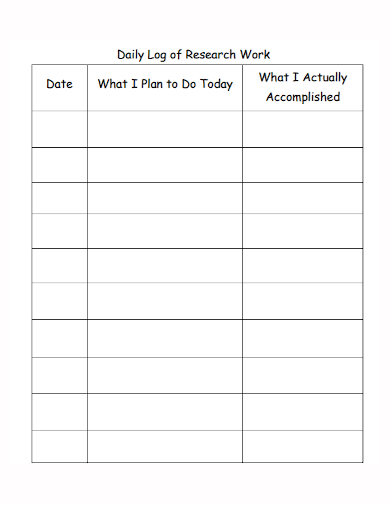 daily log research work plan