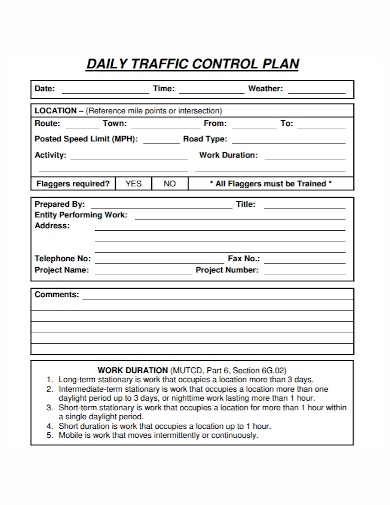 daily traffic control work plan