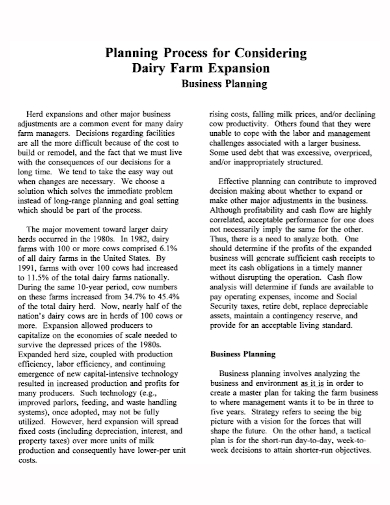 dairy farm expansion business plan