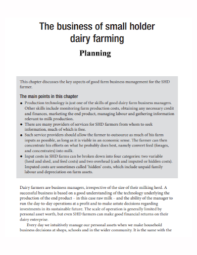 dairy farm small business plan