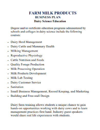 dairy milk farm business plan
