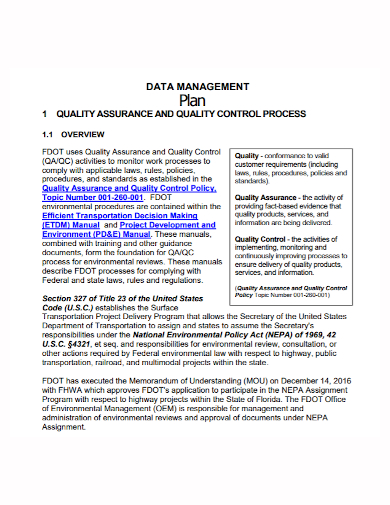 data management quality assurance control plan