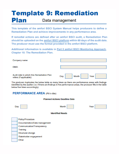 data management remediation plan