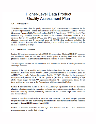 data product quality assessment plan