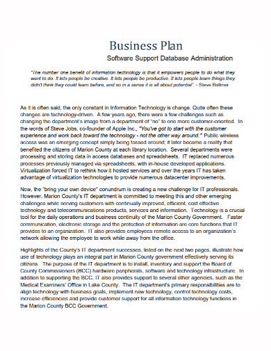 database administration software business plan