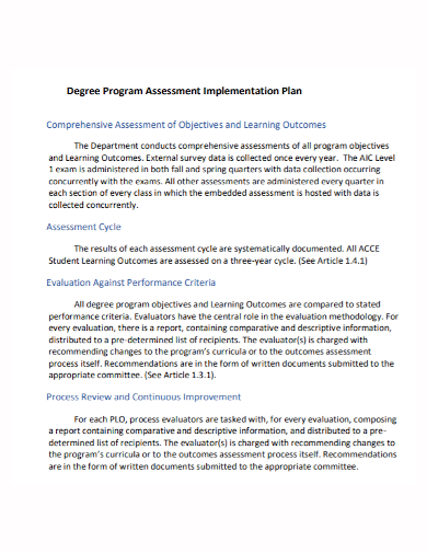 degree program assessment implementation plan