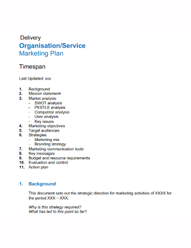 delivery service organisation marketing plan