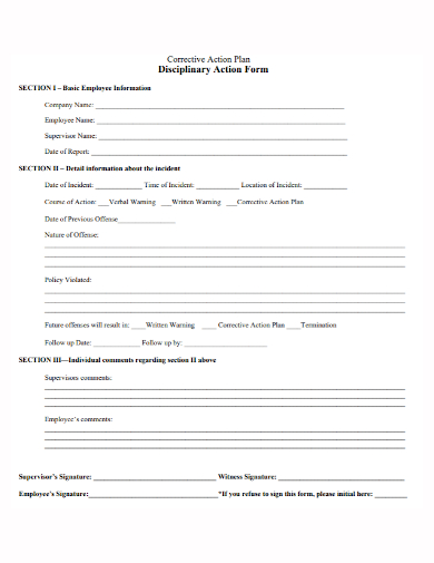 disciplinary action plan form