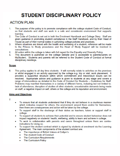 disciplinary policy action plan