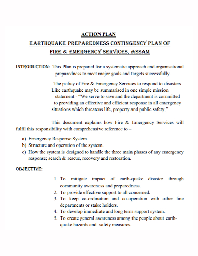 earthquake contingency action plan
