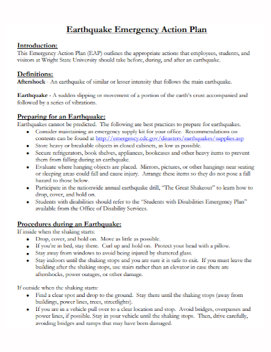 earthquake emergency action plan