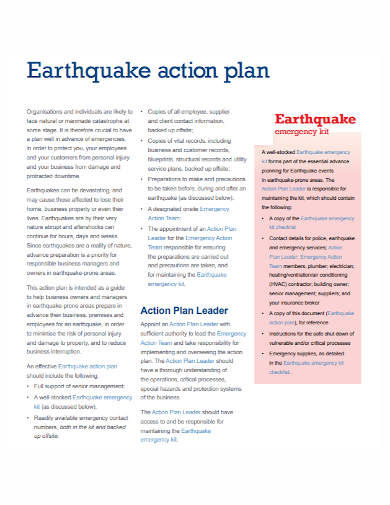 earthquake leader action plan
