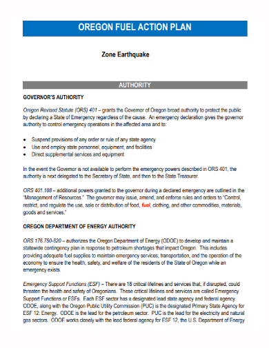 earthquake zone fuel action plan