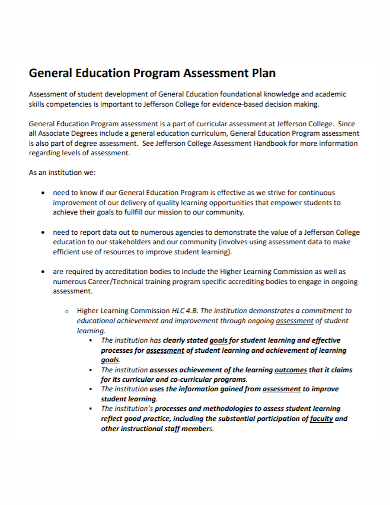 education program assessment plan