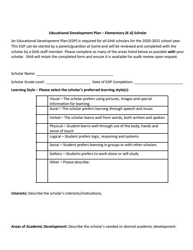elementary educational development plan