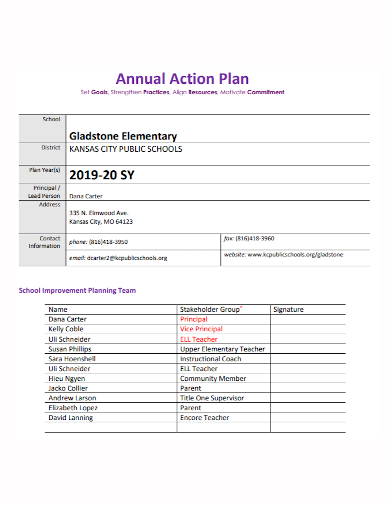 elementary school action plan