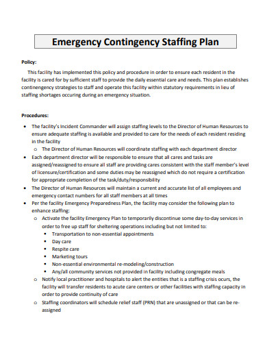 emergency contingency staffing plan 