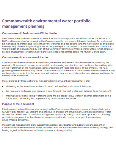 environmental water portfolio management plan