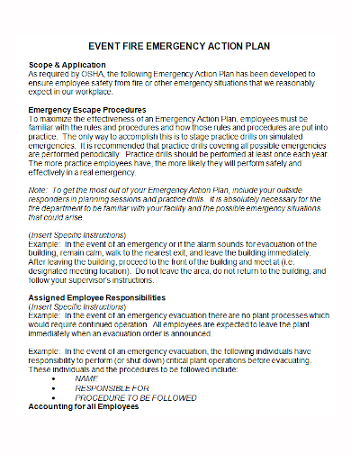 event fire emergency action plan