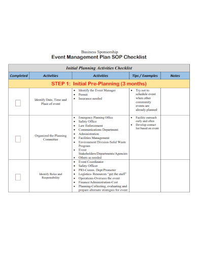 event management business plan checklist