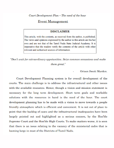 event management court development plan