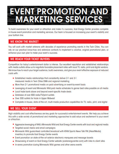 event promotion and marketing services plan