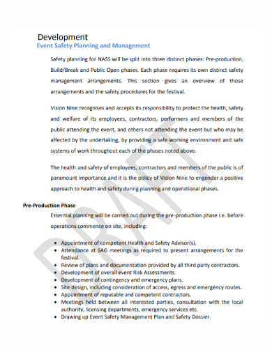 event safety management development plan