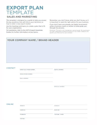 export marketing and sales plan