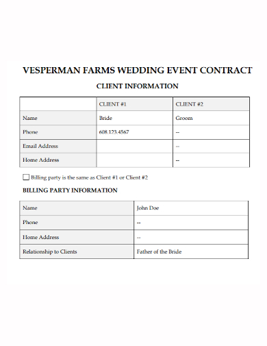 farm wedding event contract