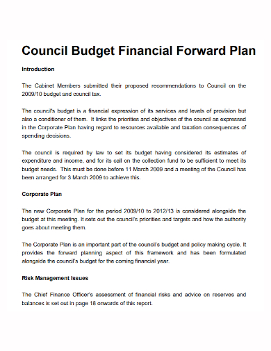 financial council budget plan