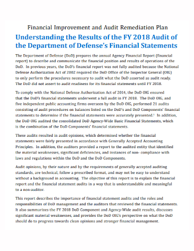 financial improvement audit remediation plan
