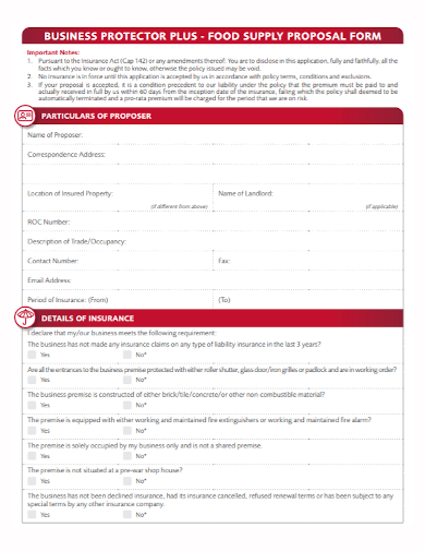 food supply proposal form