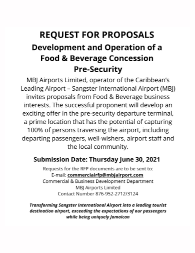 food and beverage development proposal