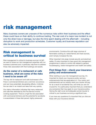 formal restaurant risk management plan