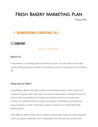 fresh bakery marketing plan