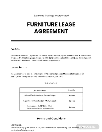 furniture lease agreement template