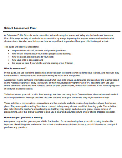 grade school assessment plan