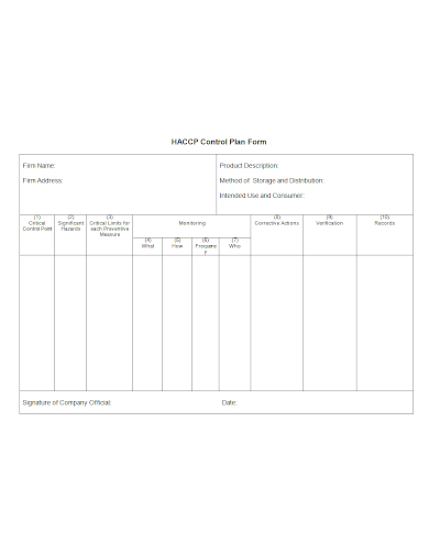 haccp control plan form