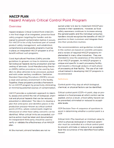 haccp control program plan