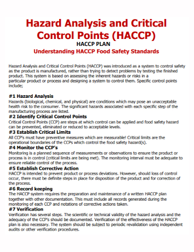 haccp food safety control plan