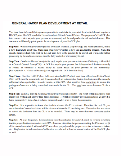 haccp retail development plan