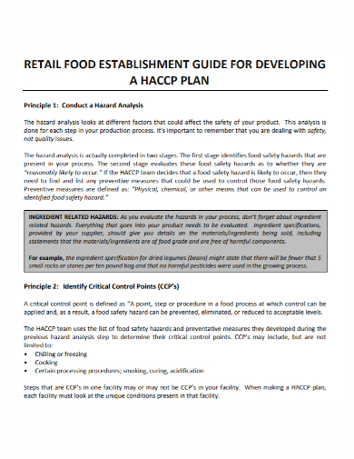 haccp retail food development plan