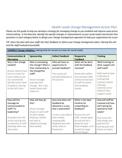 health leads change management action plan 