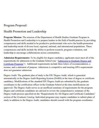 health promotion and leadership proposal