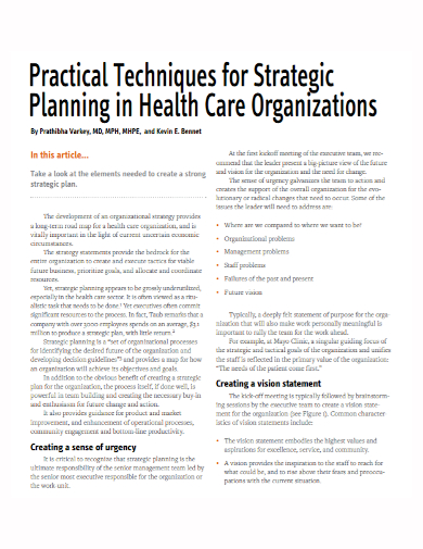 healthcare organization strategic plan