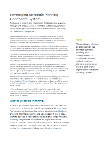 healthcare system strategic plan