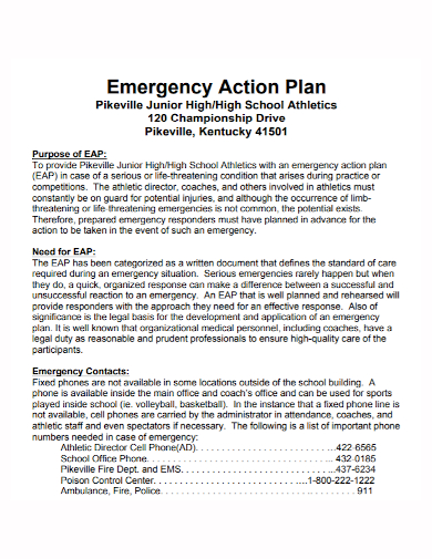 high school emergency action plan