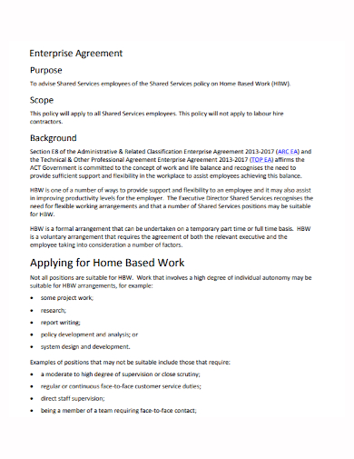 home based work enterprise agreement