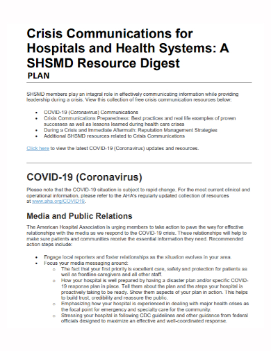hospital health crisis communication plan